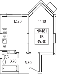 Планировка — Видный Берег 2.0, 1-комн., 35 м²
