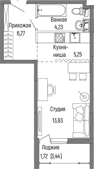 Планировка — Riga Hills, Студия, 30 м²