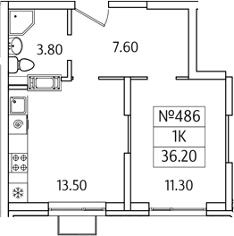 Планировка — Видный Берег 2.0, 1-комн., 36 м²