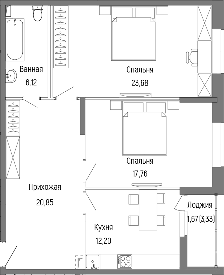 Планировка — Riga Hills, 2-комн., 93 м²