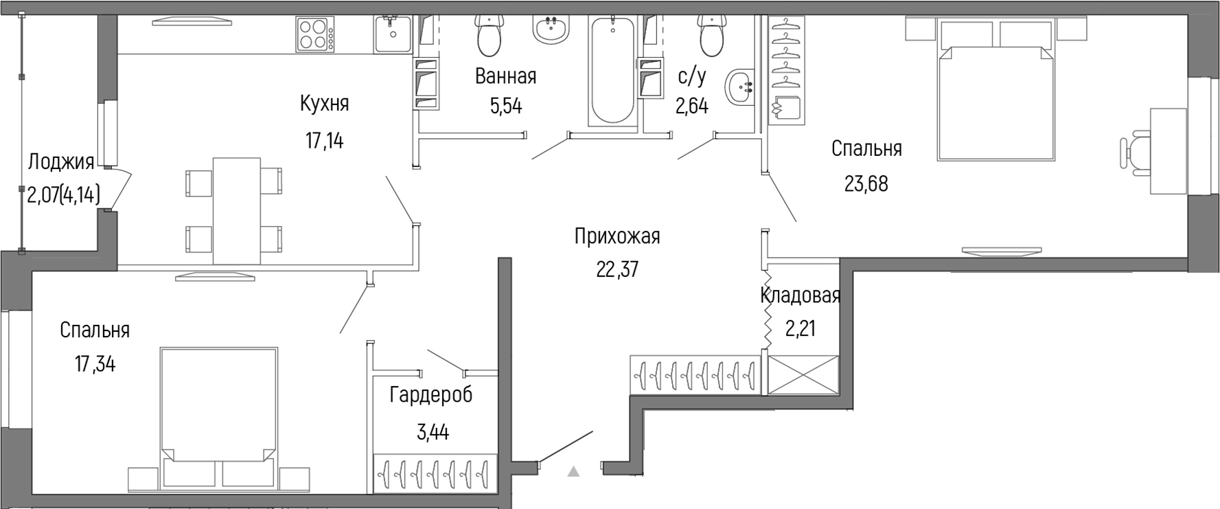 Планировка — Riga Hills, 2-комн., 95 м²