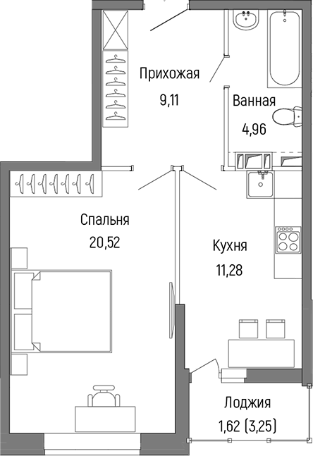 Планировка — Riga Hills, 1-комн., 46 м²