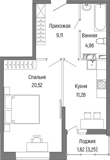 Планировка — Riga Hills, 1-комн., 46 м²