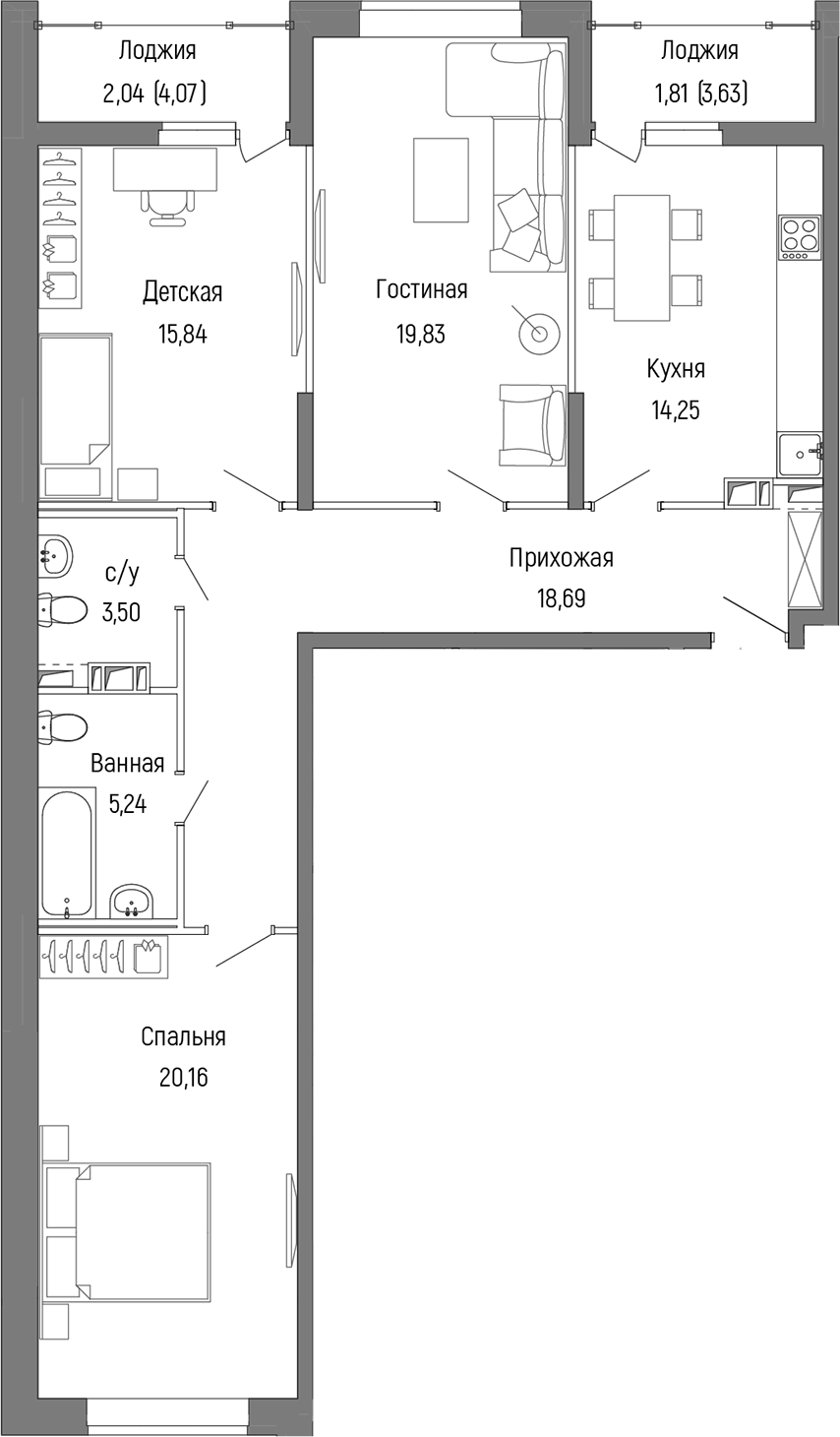 Планировка — Riga Hills, 3-комн., 98 м²