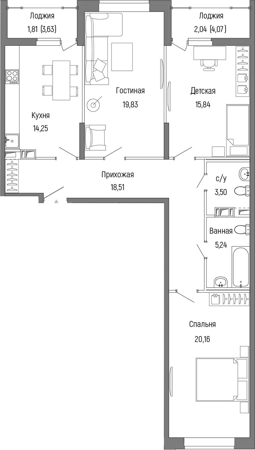 Планировка — Riga Hills, 3-комн., 98 м²