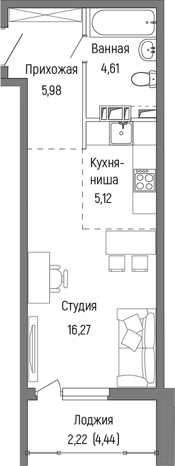 Планировка — Riga Hills, Студия, 32 м²