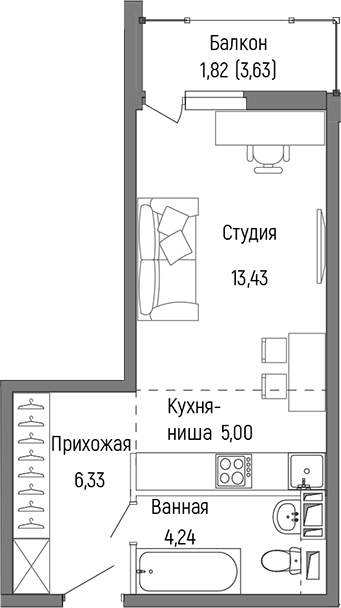 Планировка — Riga Hills, Студия, 29 м²
