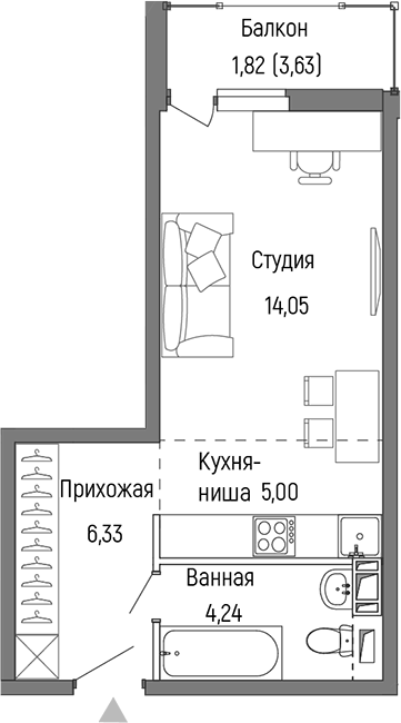 Планировка — Riga Hills, Студия, 30 м²