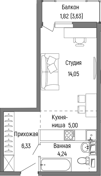 Планировка — Riga Hills, Студия, 30 м²