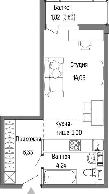 Планировка — Riga Hills, Студия, 30 м²