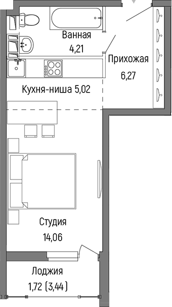 Планировка — Riga Hills, Студия, 30 м²