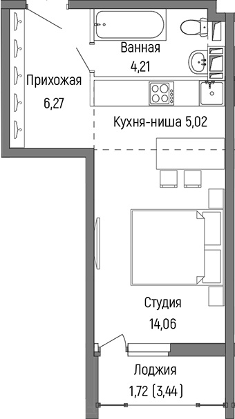 Планировка — Riga Hills, Студия, 30 м²