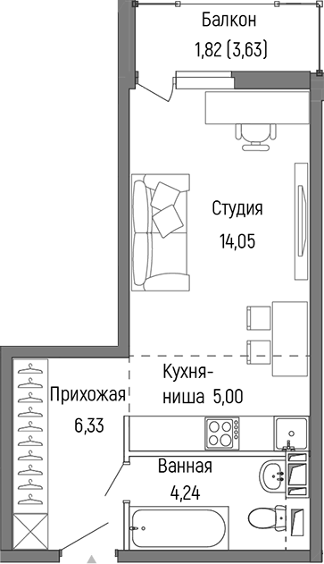 Планировка — Riga Hills, Студия, 30 м²