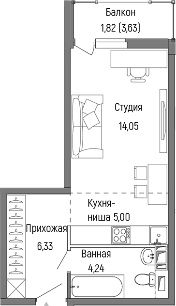 Планировка — Riga Hills, Студия, 30 м²
