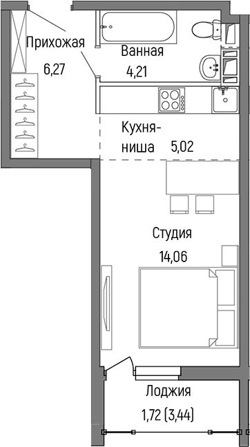 Планировка — Riga Hills, Студия, 30 м²