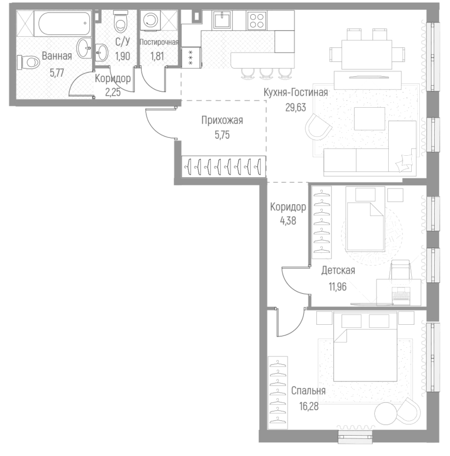 Планировка — Эльйон, 2-комн., 80 м²