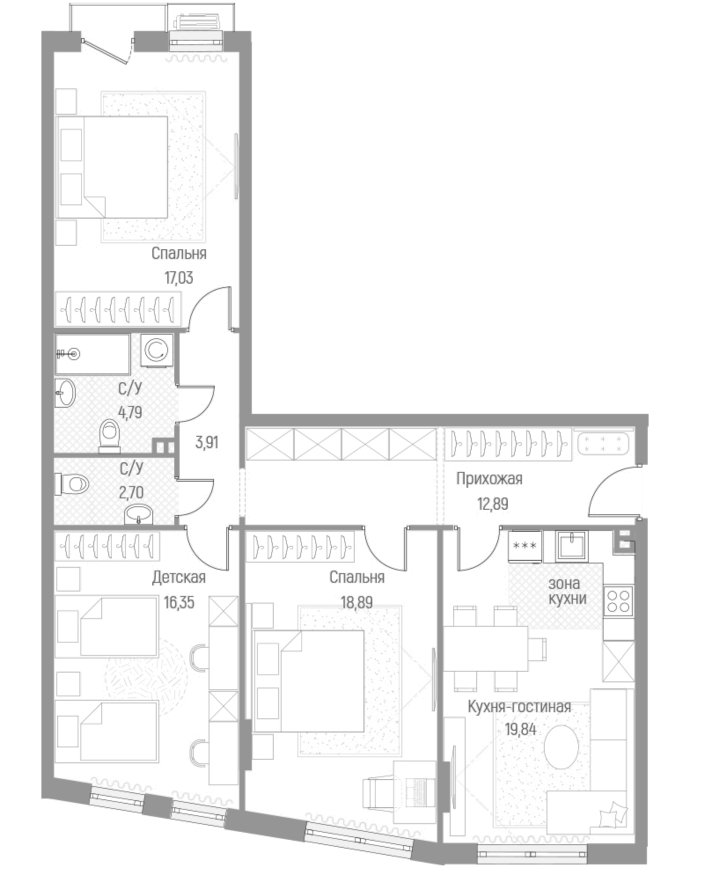 Планировка — Эльйон, 3-комн., 96 м²