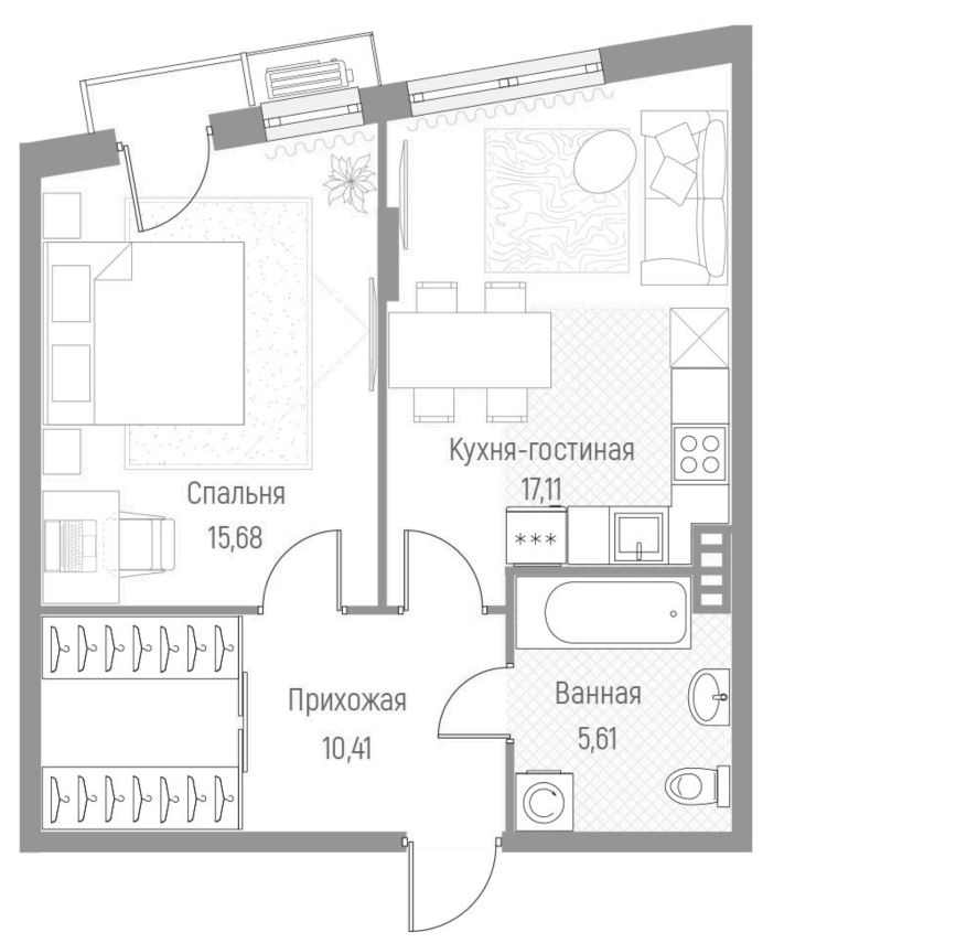 Планировка — Эльйон, 1-комн., 49 м²