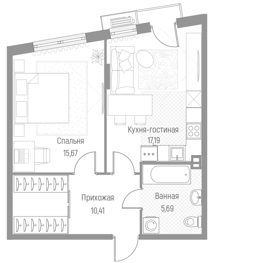 Планировка — Эльйон, 1-комн., 49 м²