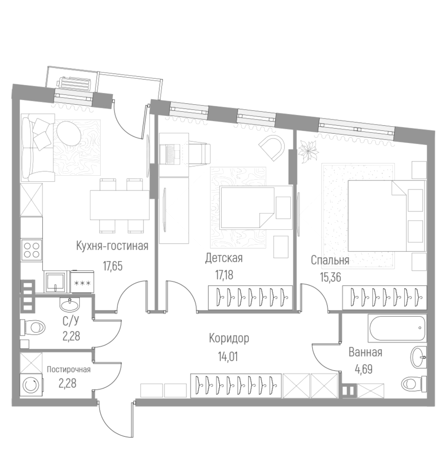 Планировка — Эльйон, 2-комн., 73 м²