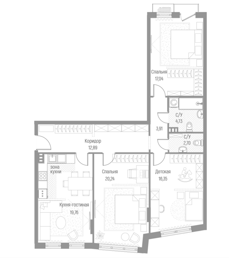 Планировка — Эльйон, 3-комн., 98 м²