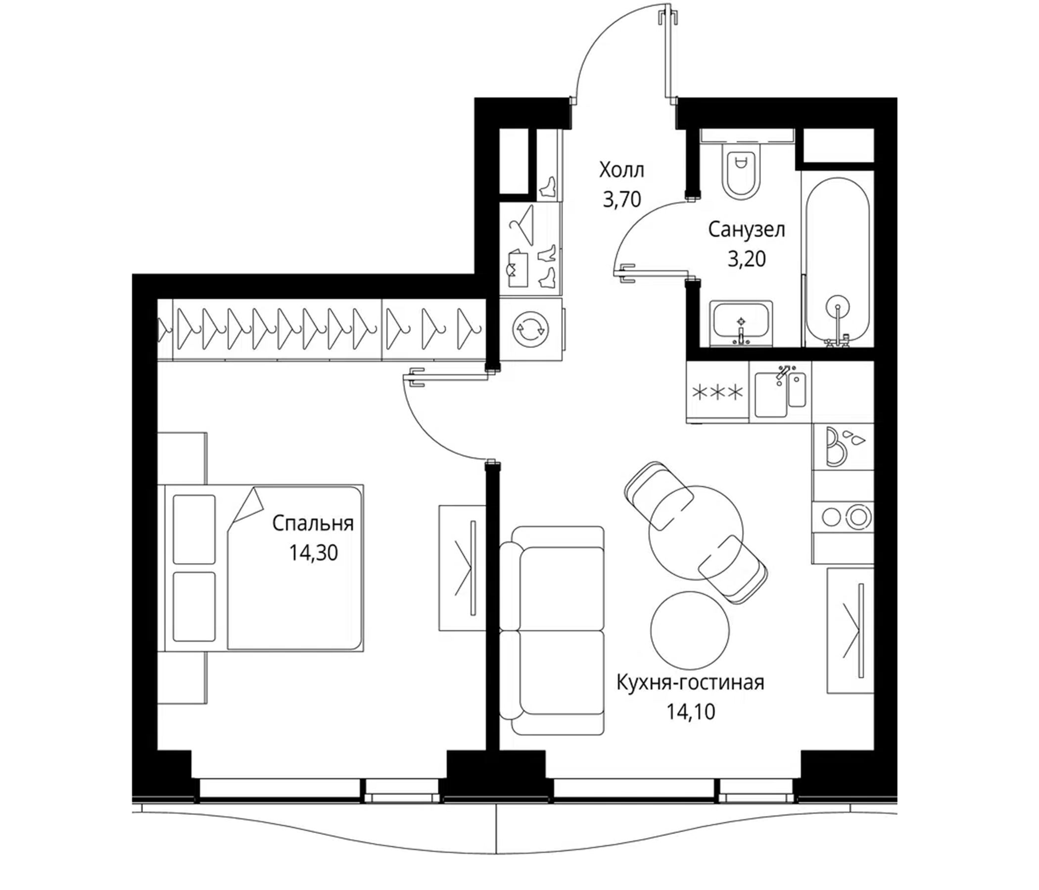 Планировка — СИТИДЗЕН, 2-комн., 35 м²