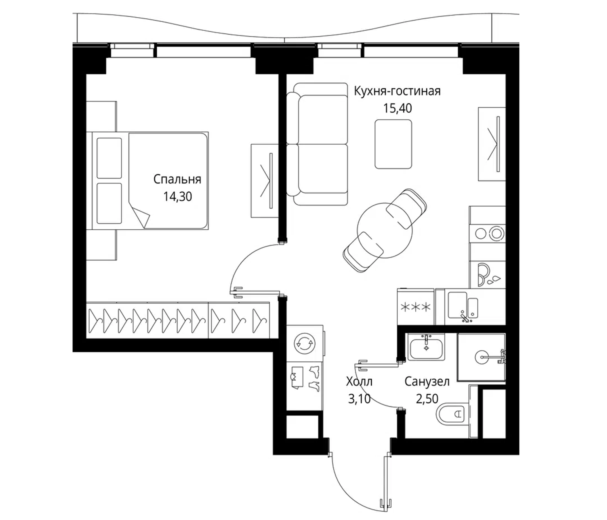 Планировка — СИТИДЗЕН, 2-комн., 35 м²