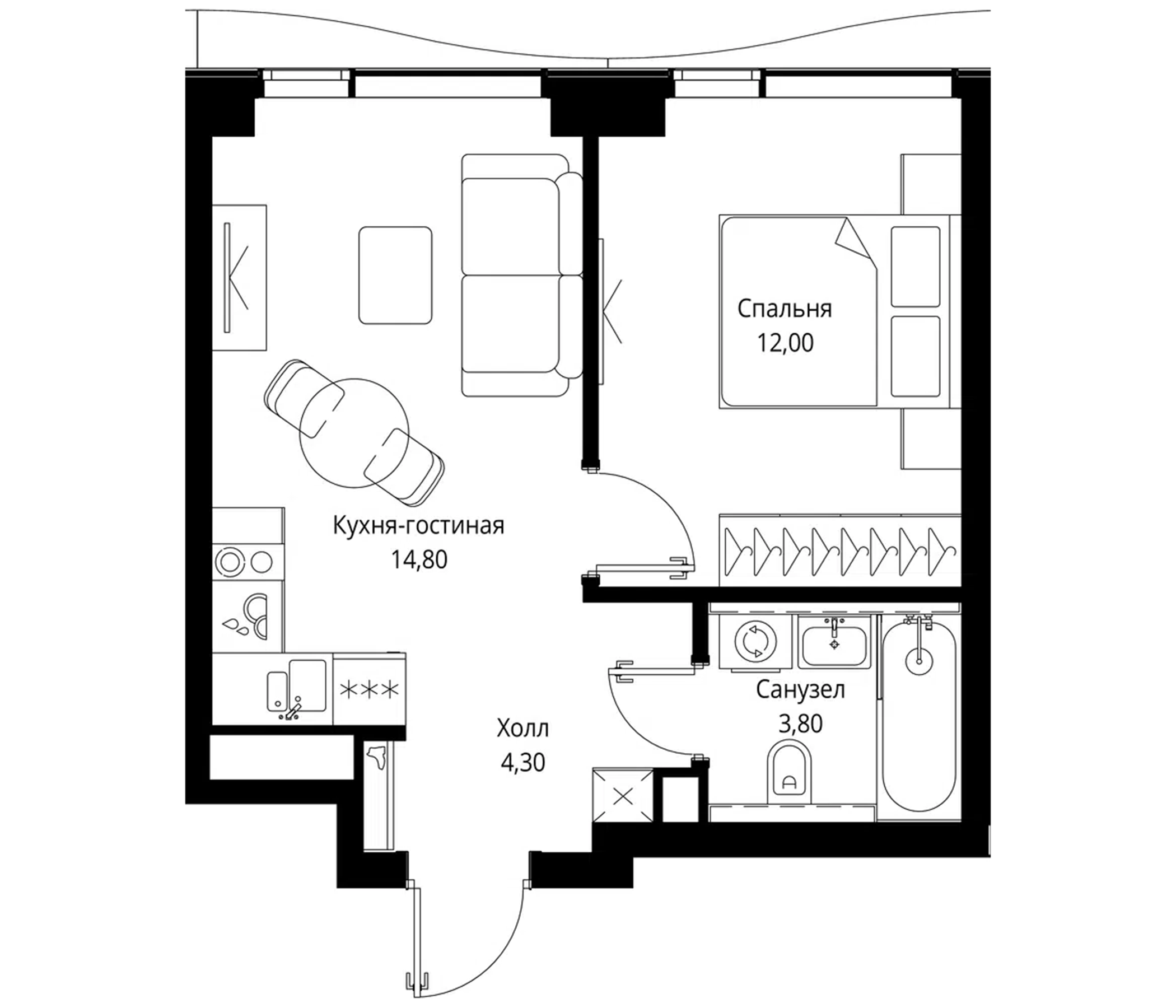 Планировка — СИТИДЗЕН, 2-комн., 35 м²