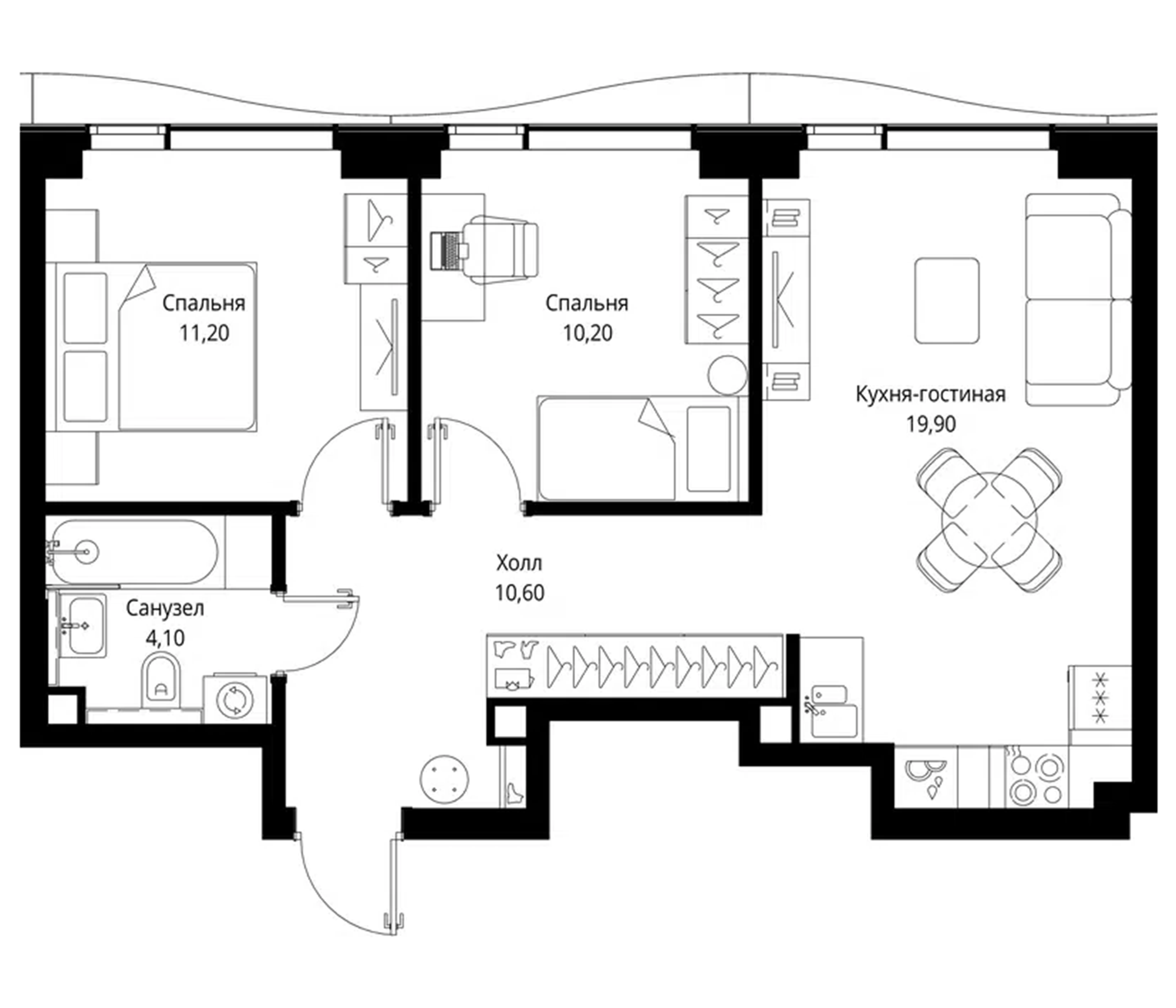 Планировка — СИТИДЗЕН, 3-комн., 56 м²