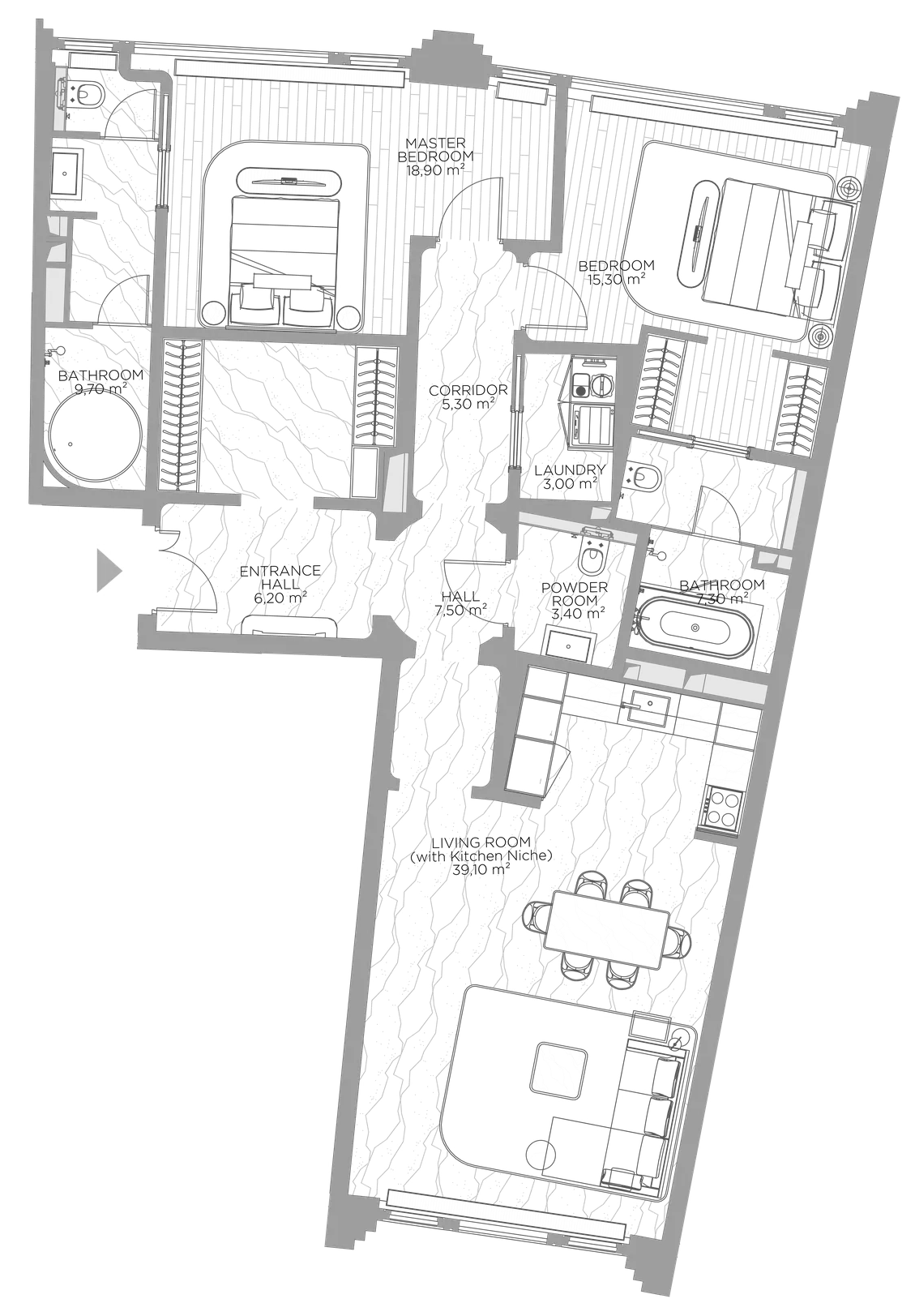 Планировка — Николь, 2-комн., 128 м²