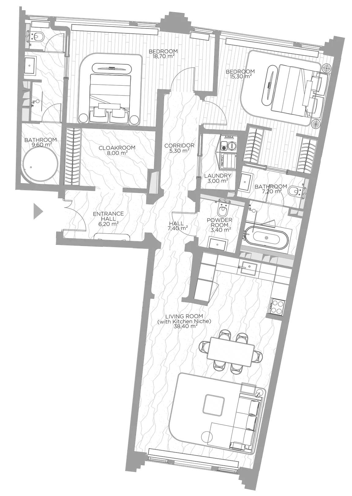 Планировка — Николь, 2-комн., 125 м²