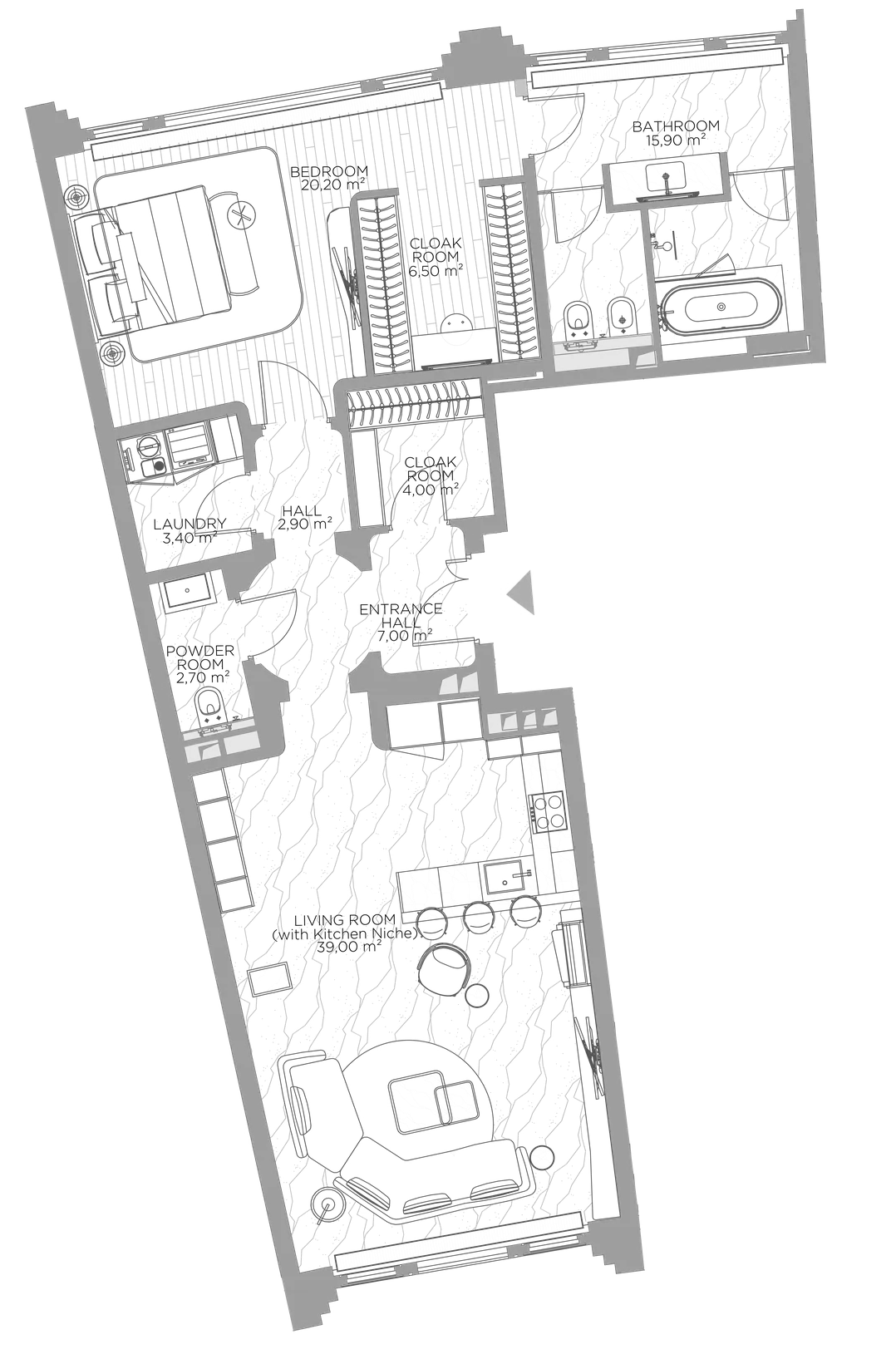 Планировка — Николь, 1-комн., 100 м²