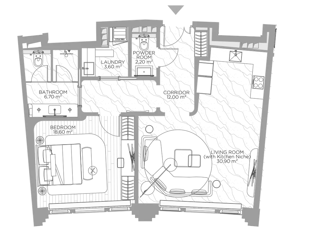 Планировка — Николь, 1-комн., 76 м²