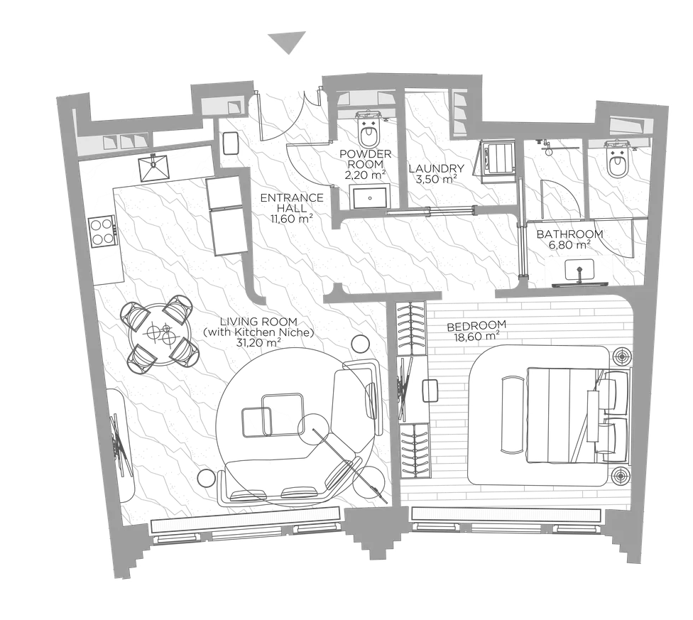 Планировка — Николь, 1-комн., 74 м²