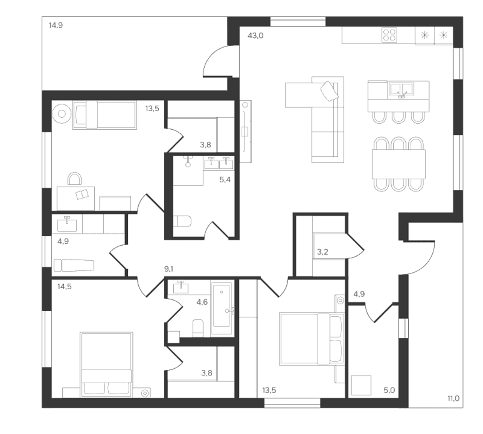Планировка — Коттеджный поселок Форест, 3-комн., 130 м²