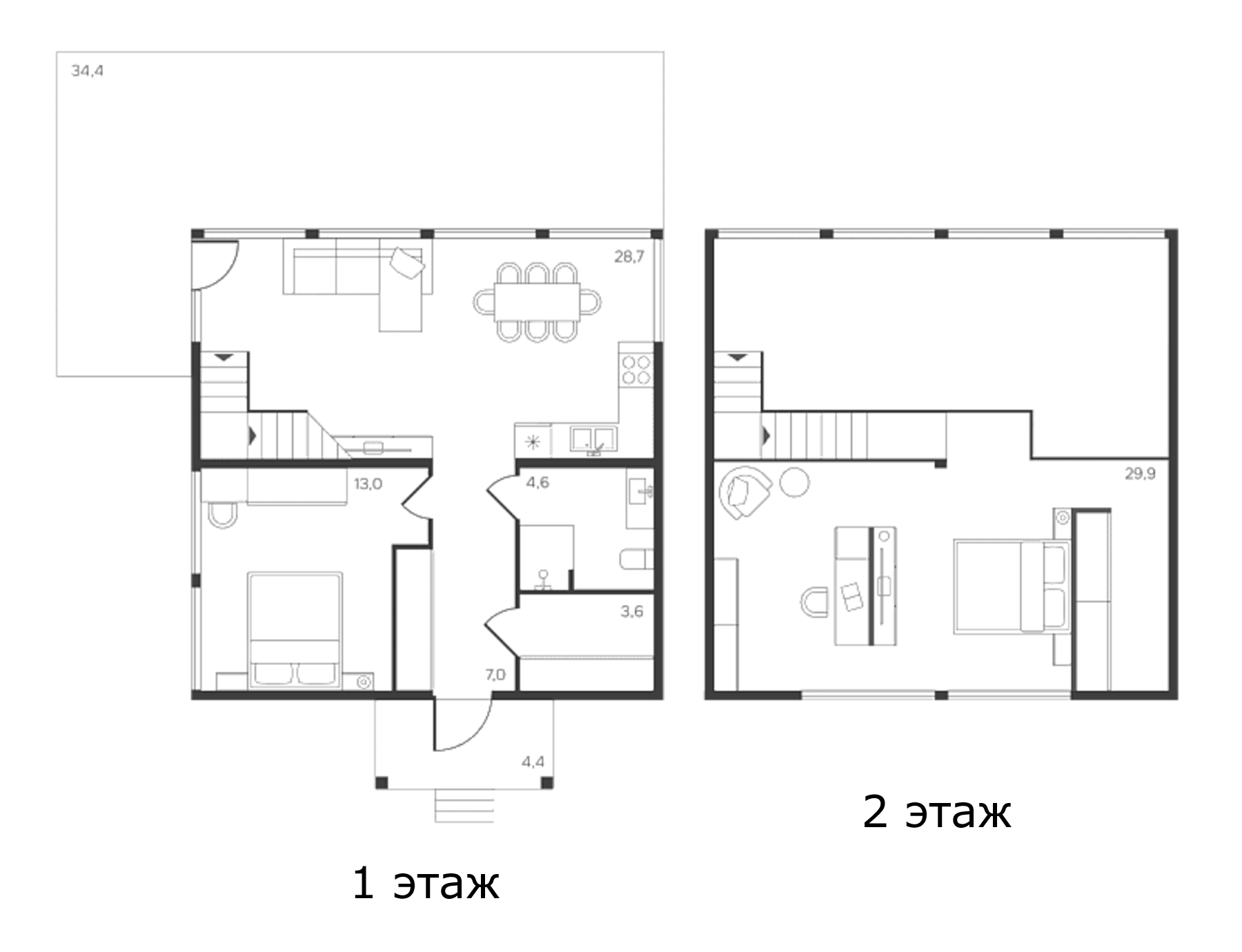 Планировка — Коттеджный поселок Форест, 2-комн., 90 м²