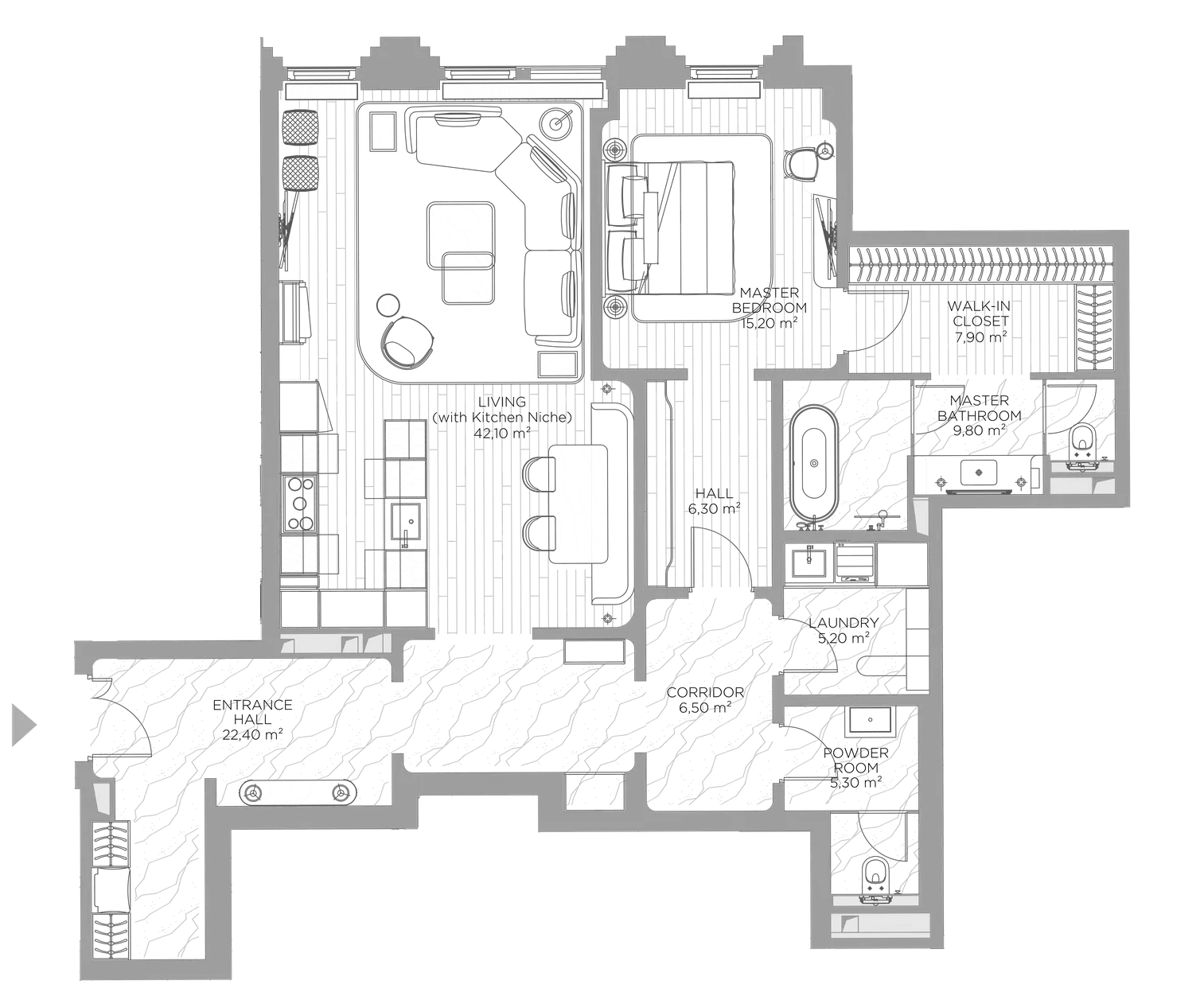 Планировка — Николь, 1-комн., 119 м²