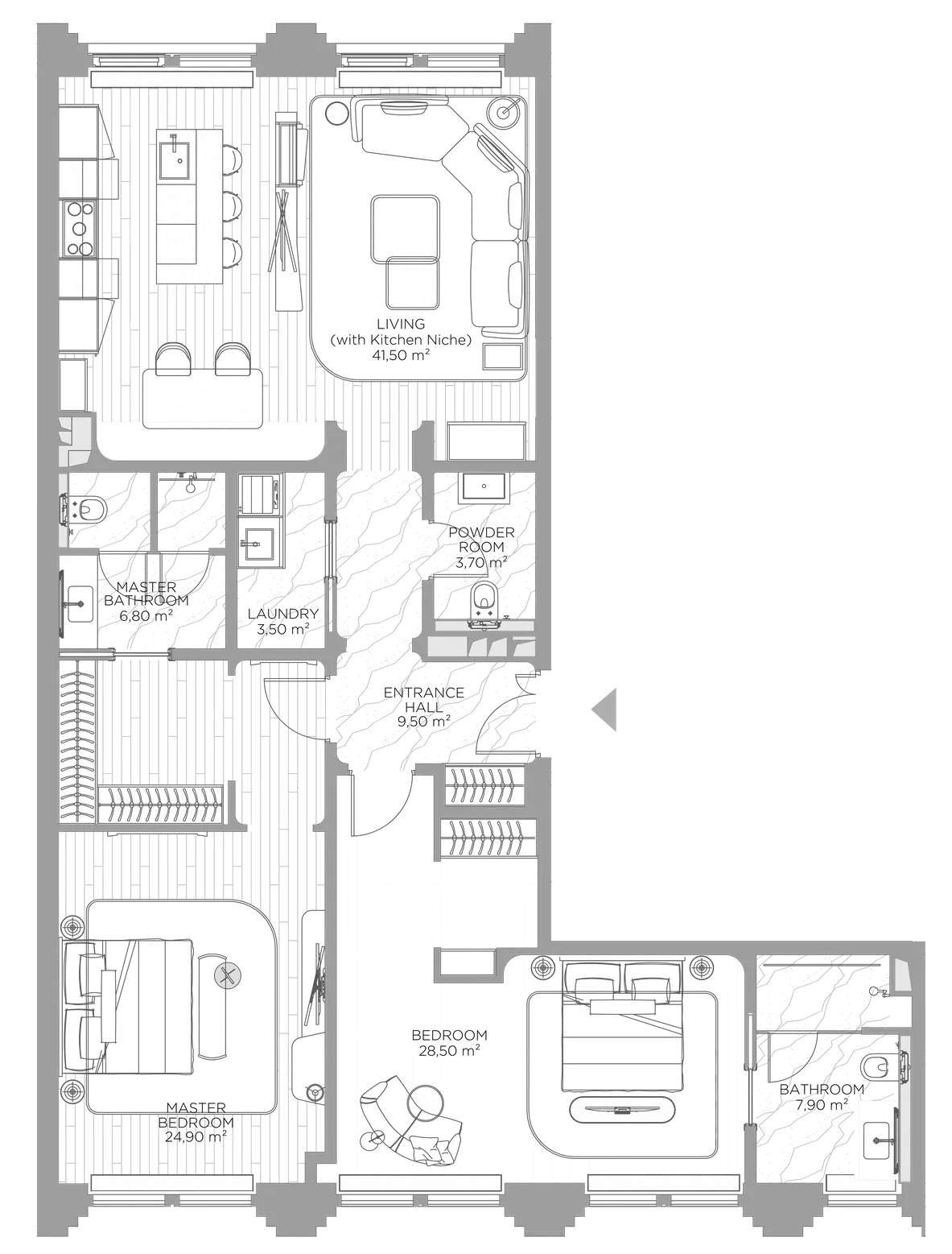 Планировка — Николь, 2-комн., 133 м²