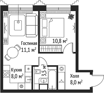 Планировка — Сет, 2-комн., 41 м²