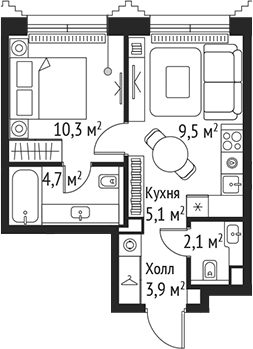 Планировка — Сет, 2-комн., 36 м²