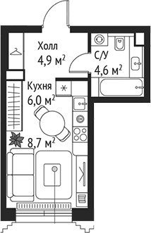 Планировка — Сет, Студия, 24 м²