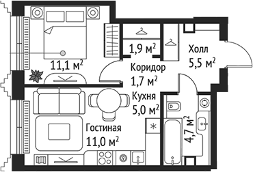 Планировка — Сет, 2-комн., 41 м²