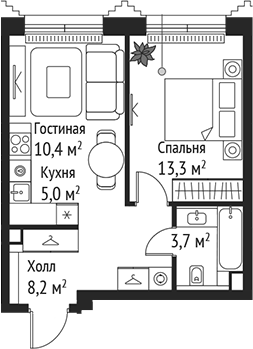 Планировка — Сет, 2-комн., 41 м²