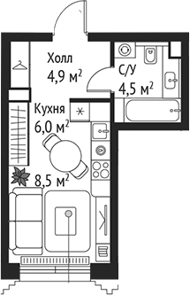 Планировка — Сет, Студия, 24 м²