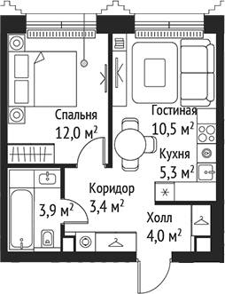 Планировка — Сет, 2-комн., 39 м²