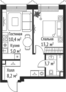 Планировка — Сет, 2-комн., 41 м²