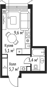 Планировка — Сет, Студия, 24 м²