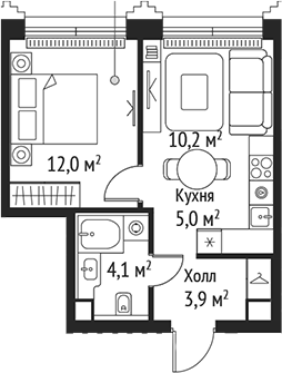 Планировка — Сет, 2-комн., 35 м²