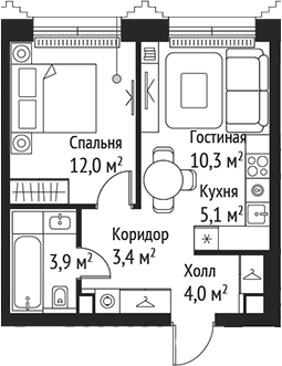 Планировка — Сет, 2-комн., 39 м²