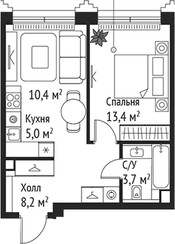 Планировка — Сет, 2-комн., 41 м²